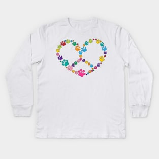 Dog Paw Print Heart Peace Sign Dog Lovers Kids Long Sleeve T-Shirt